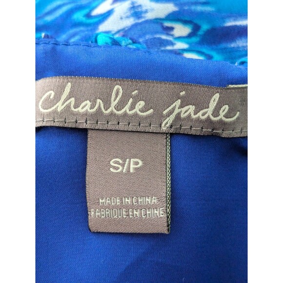 Charlie Jade Dress Womens sz S Sleeveless Maxi Blue Watercolor Faux Wrap Chiffon - Picture 3 of 16